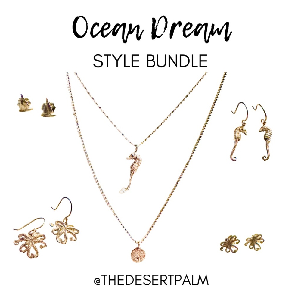 Ocean Dream Jewelry Bundle 🌊 | Seahorse & SandDollar Necklaces & Ocean Earrings